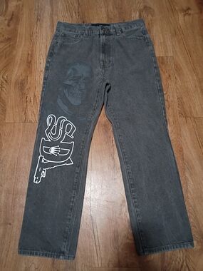 Men's Relaxed Black Graphic Jeans